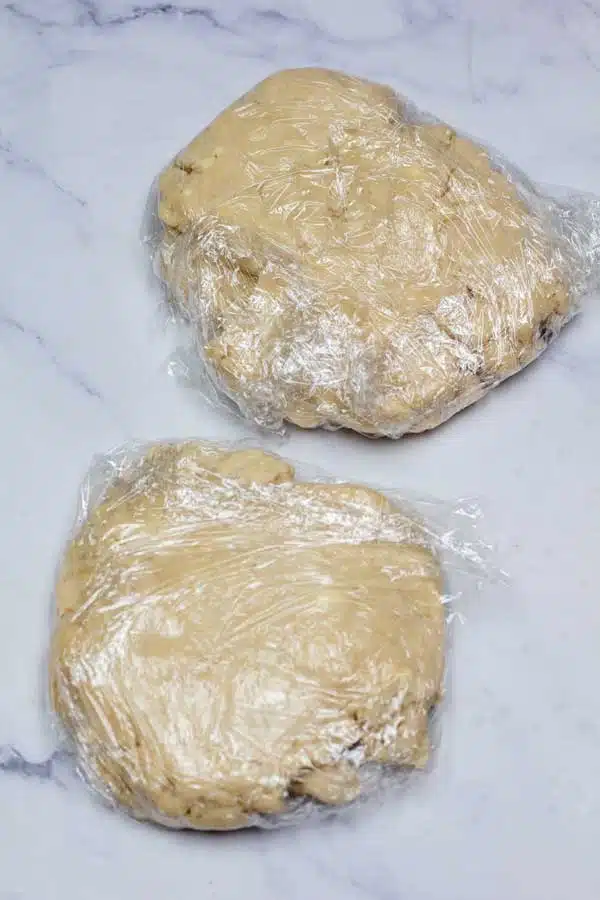 Process image 4 showing wrapped dough ready to go into the refrigerator.