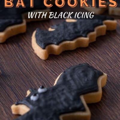 Pin image with text of bat sugar cookies.