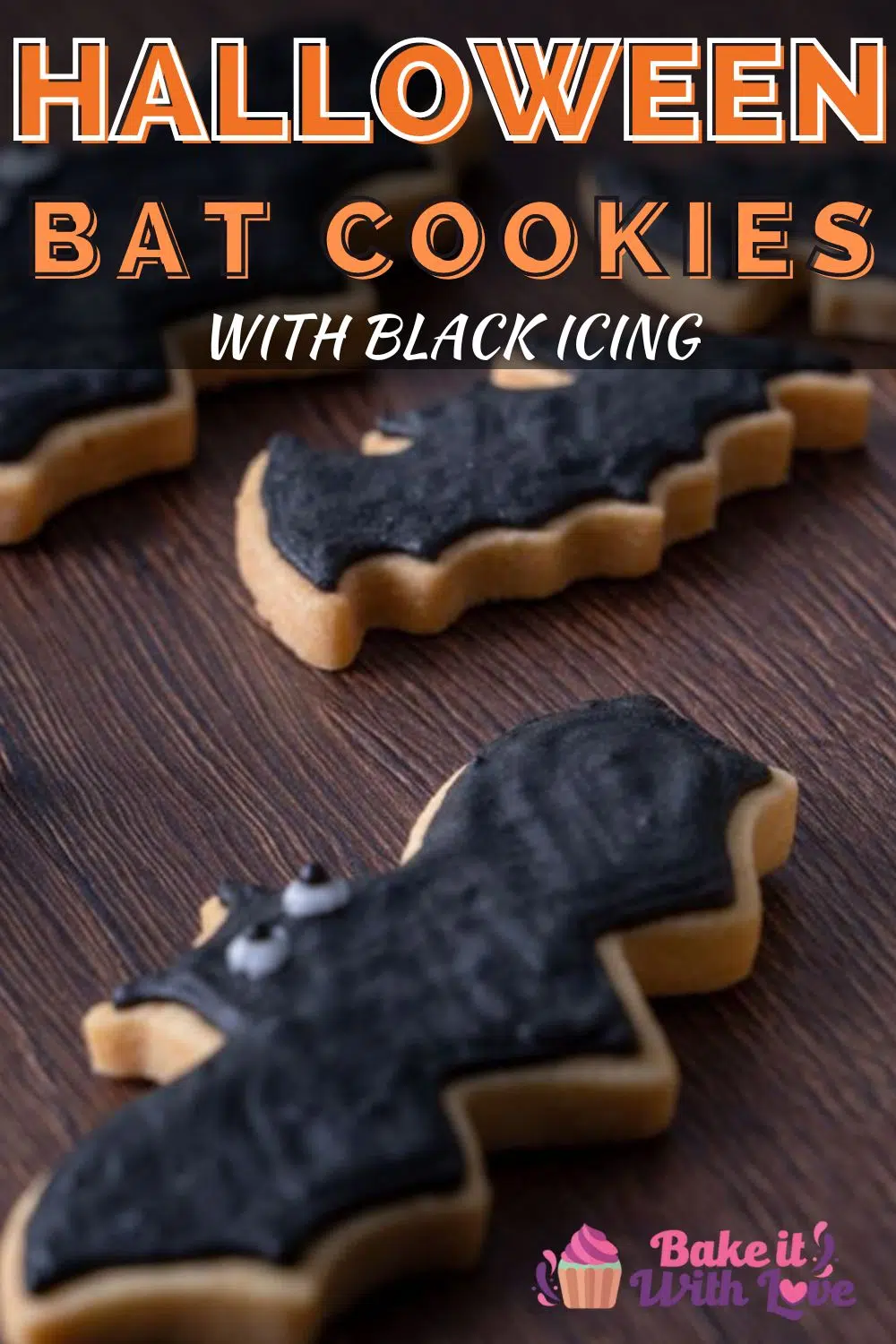 Pin image with text of bat sugar cookies.