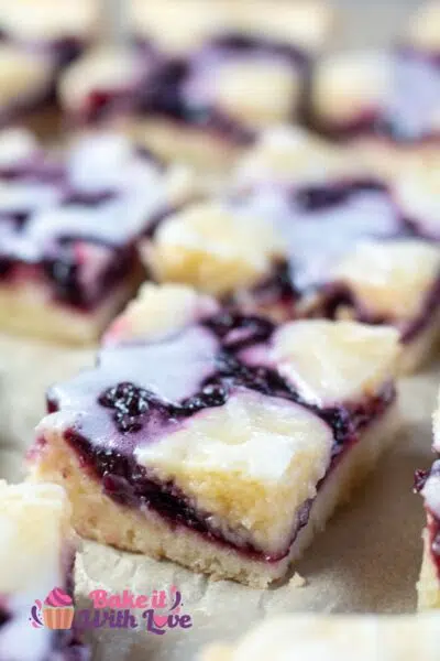 Tall image of blackberry pie bars.