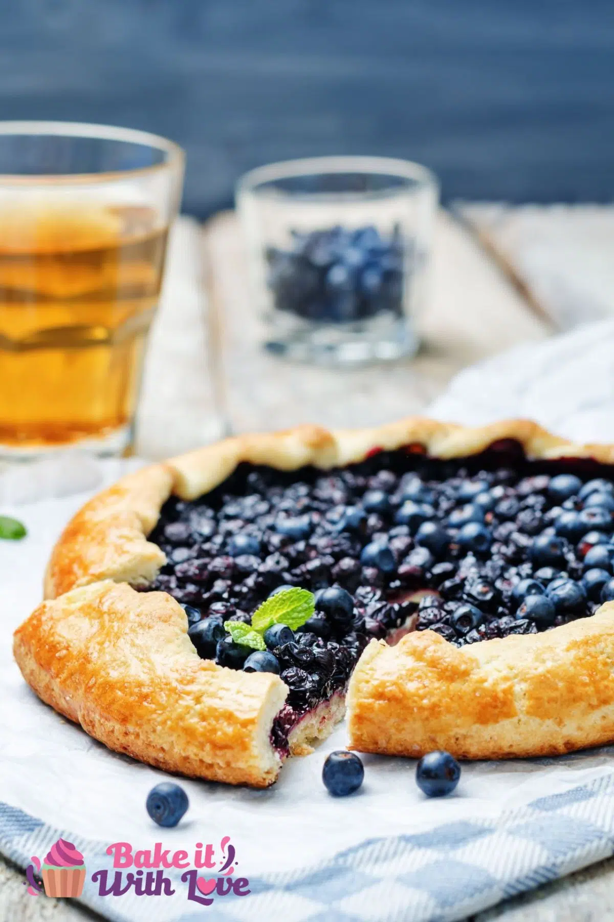 Tall image of blueberry galette.