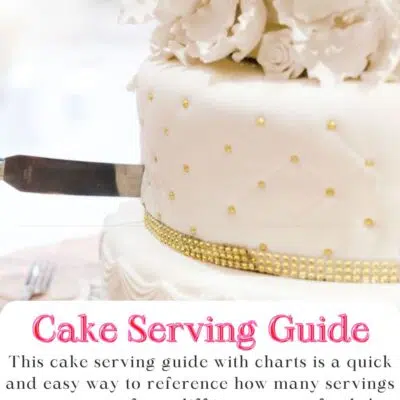 Pin image with text of a wedding cake being cut.
