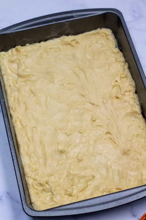 Process image 8 showing dough batter pressed into baking pan.