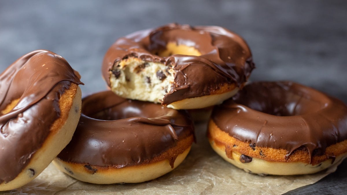 Best Chocolate Chip Baked Donuts With Chocolate Icing Recipe