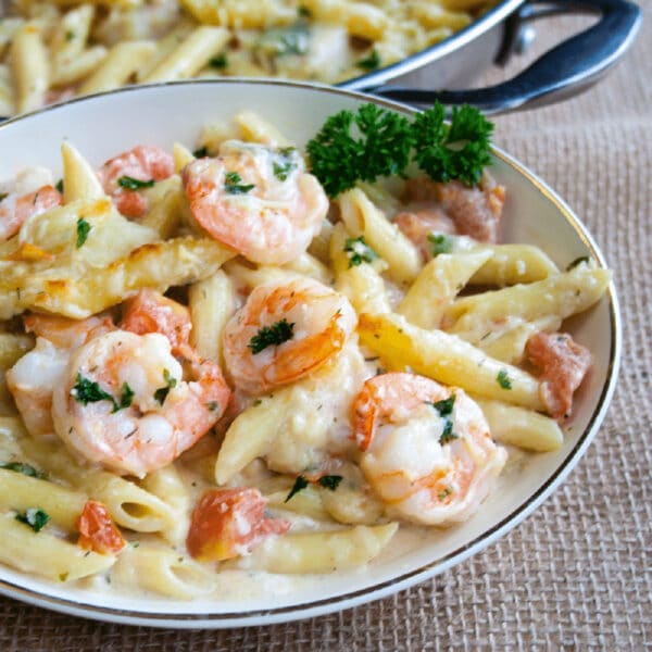 Easy Garlic Shrimp Alfredo Bake: A Quick Cheesy Pasta Dinner