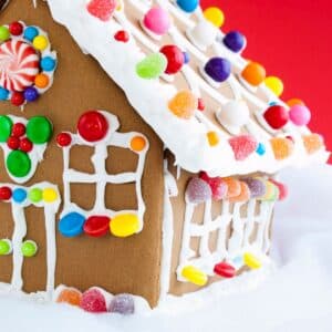 Square image of a gingerbread house.
