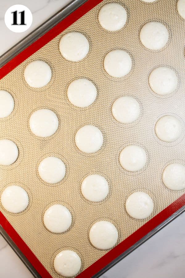 Mummy macarons process photo 11 pipe the macarons onto your baking sheet or silicone mat.