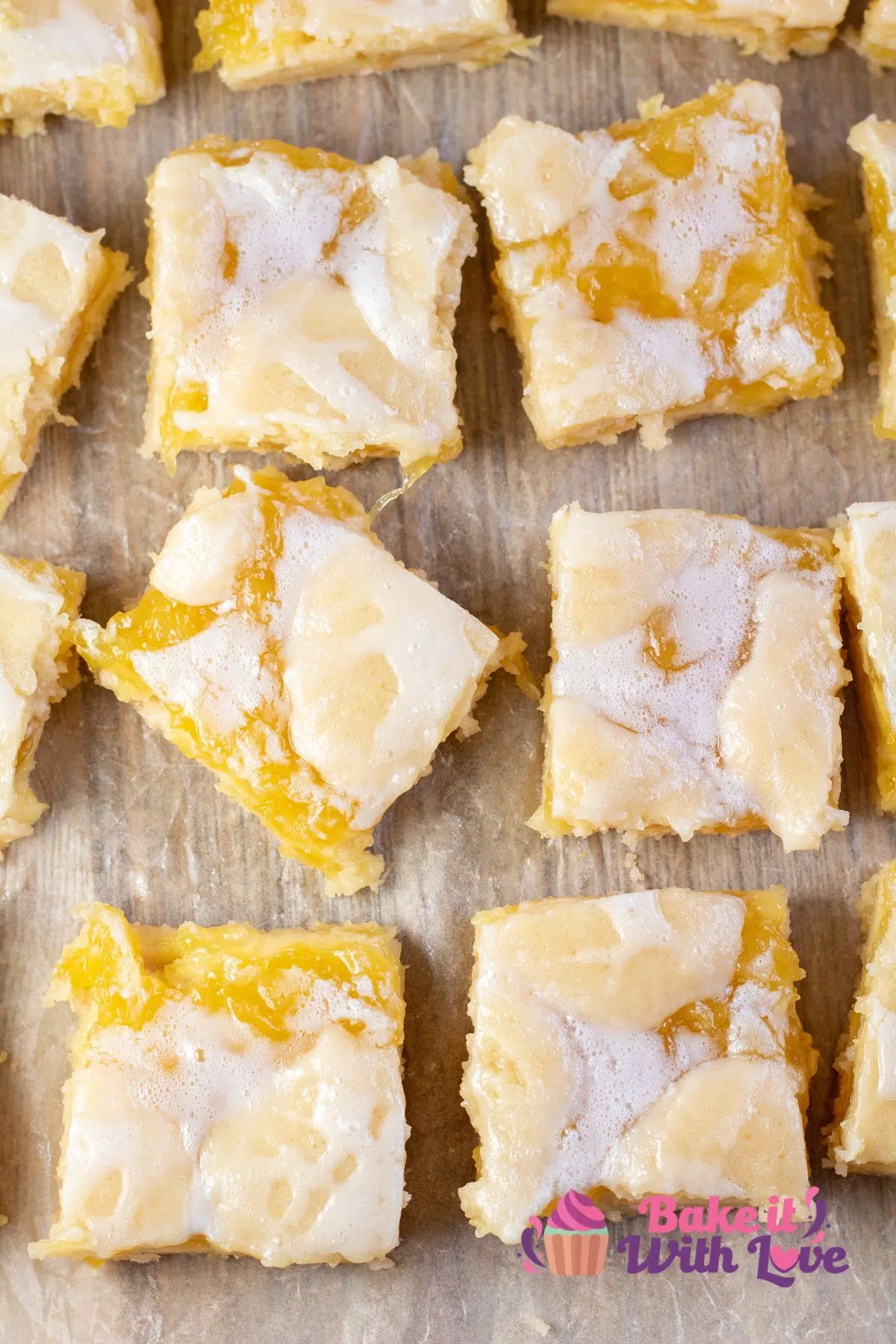 Tall image of pineapple pie bars.