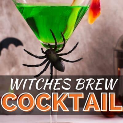 Pin image with text overlay of witches brew cocktail.