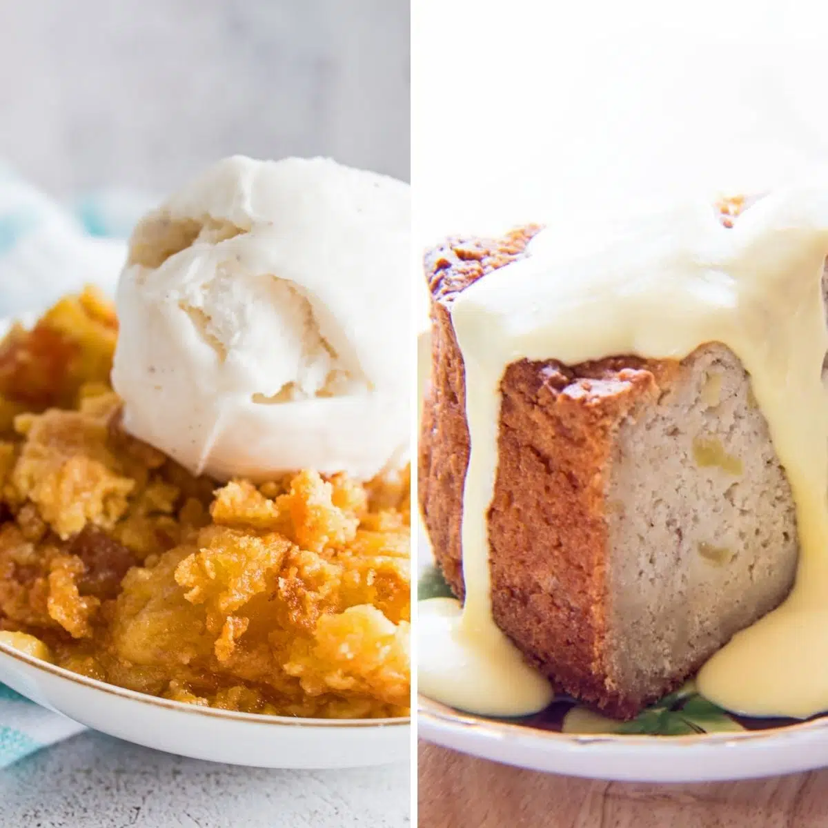 Las mejores recetas de pastel de manzana para hornear en cualquier época del año con dos recetas favoritas una al lado de la otra.