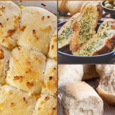 Best Thanksgiving dinner rolls and bread recipes pin with collage of three easy breads to serve with your holiday meals.