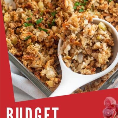 Budget Thanksgiving dinner menu ideas pin featuring easy, affordable recipes to make.