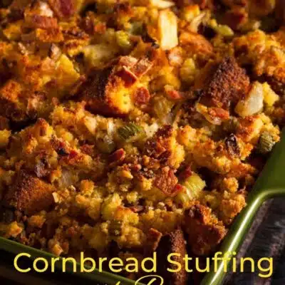 Pin image with text of cornbread stuffing.
