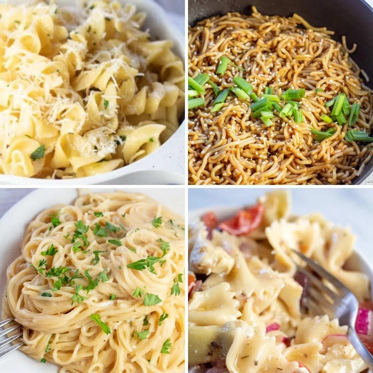 Gambar kolase lauk pauk pasta terbaik yang menampilkan 4 resep lezat untuk dibuat.