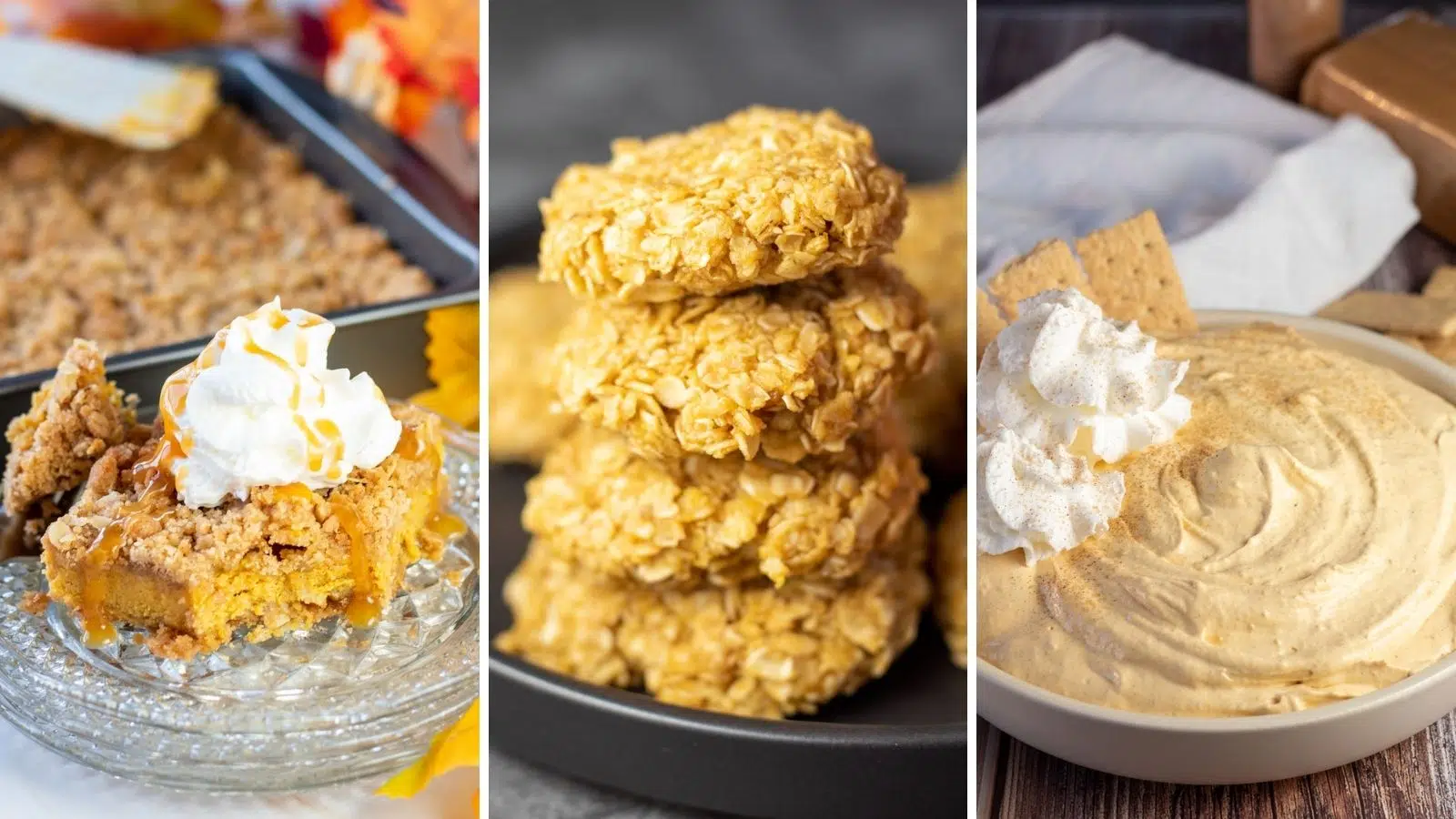 Best recipes that use up canned pumpkin puree split trio image.