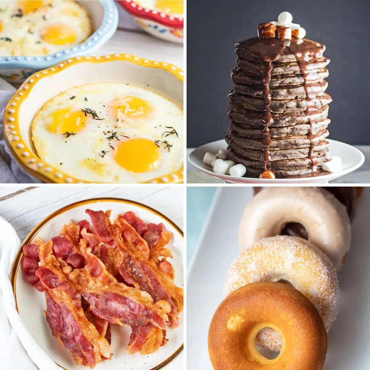 Imagen de collage cuadrado con 4 ideas para el brunch dominical.