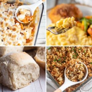 Best Thanksgiving ham dinner menu ideas for a perfect meal featuring 4 recipes in a square collage.