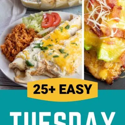 Best Tuesday night dinner ideas pin featuring 3 images in collage with text title box.