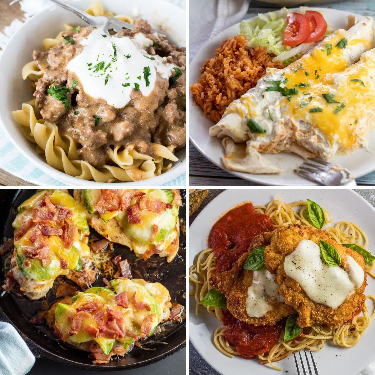 Las mejores ideas para la cena del martes por la noche Collage de 4 imágenes con excelentes recetas para comidas familiares.