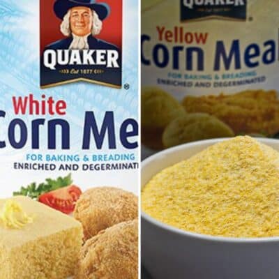 What's the difference between white and yellow cornmeal illustrated with a side-by-side comparison image.