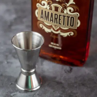 Square image showing a bottle of amaretto.