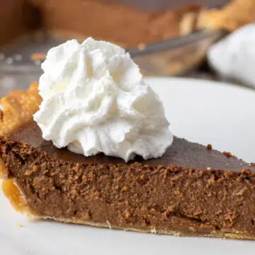 Wide image of chocolate pumpkin pie slice on a white plate