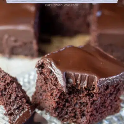 Pin image with text of easy chocolate cake.