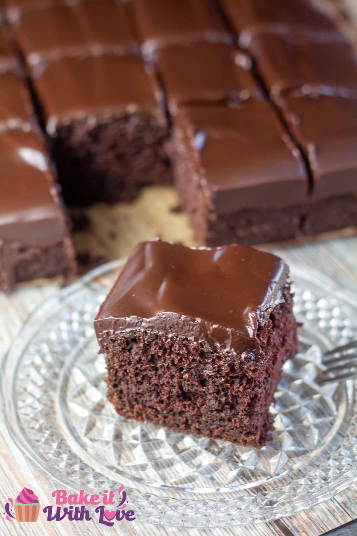 Tall image of easy chocolate cake.