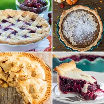 Square image showing 4 different holiday pies.
