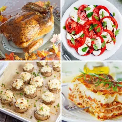Square collage image showing 4 different ideas for Italian Thanksgiving dinner.