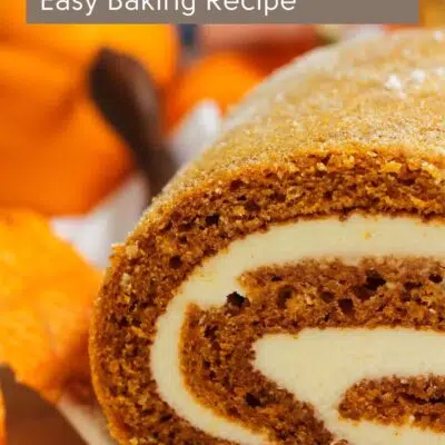 Pin image with text overlay of pumpkin roll.