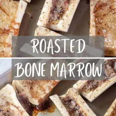 Pin image with text of a tray with roasted beef bone marrow.