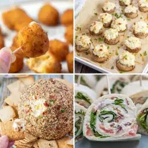 Best Christmas appetizer recipes for any occasion, featuring four tasty snacks in a square collage.