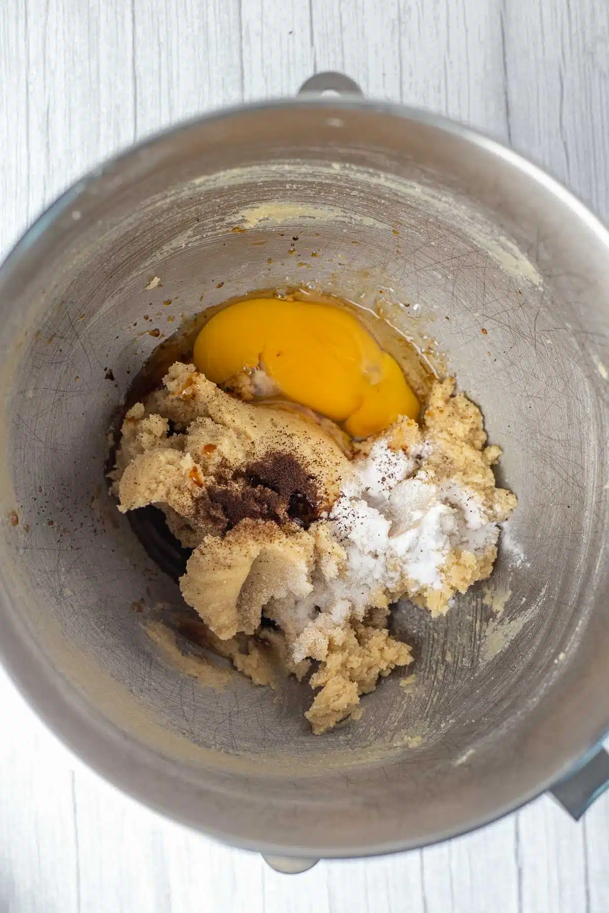 Chocolate peppermint cookies process photo 3 add eggs, vanilla, baking soda, salt.