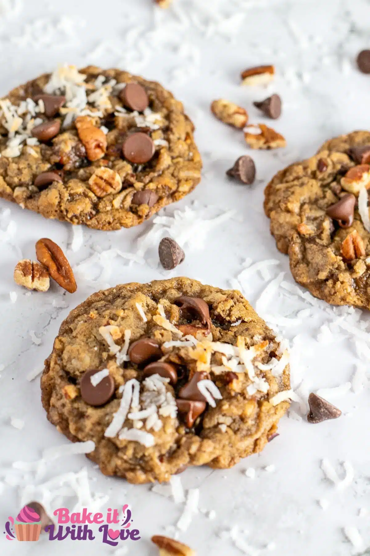 Best cowboy cookies recipe packed with pecans, coconut, and chocolate chips.