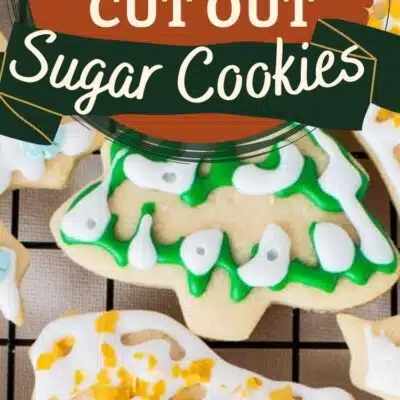 How to make sugar cookies pin with closeup image on iced sugar cookies and text title overlay.