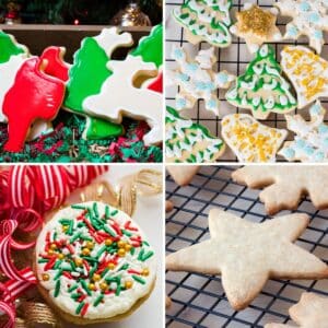 Comment faire des biscuits au sucre guide ultime pour des biscuits de vacances parfaits et de délicieux biscuits au sucre à chaque fois avec quatre biscuits incroyables dans un collage carré.