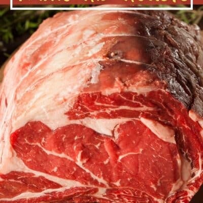 How To Safely Thaw Prime Rib Roast pin with boneless prime rib and text header.