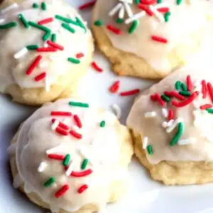 Best Italian Christmas cookies to bake featuring these tasty Italian ricotta cookies with festive sprinkles.
