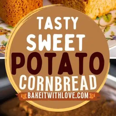 Best sweet potato cornbread pin with 2 images and text title overlay.