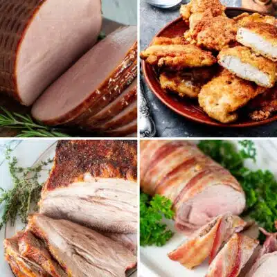 What to serve with sweet potatoes collage featuring tasty main dishes like ham, roasts, and more.
