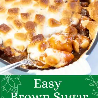 Pin image with text showing brown sugar candied yams.