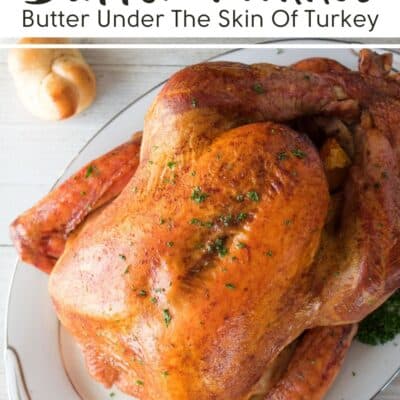 Pin image with text showing roasted turkey.