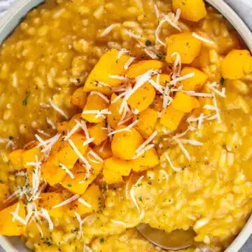 Wide image of butternut squash risotto.