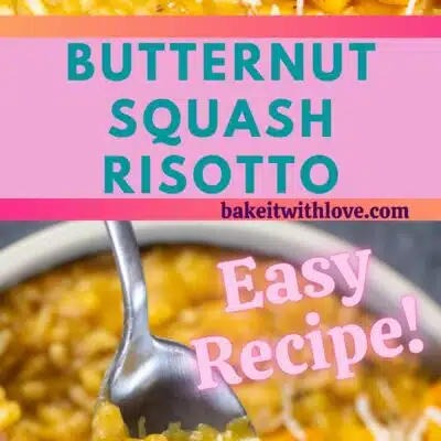 Pin image with text of butternut squash risotto.