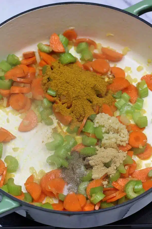 Process image 3 showing added curry spices.