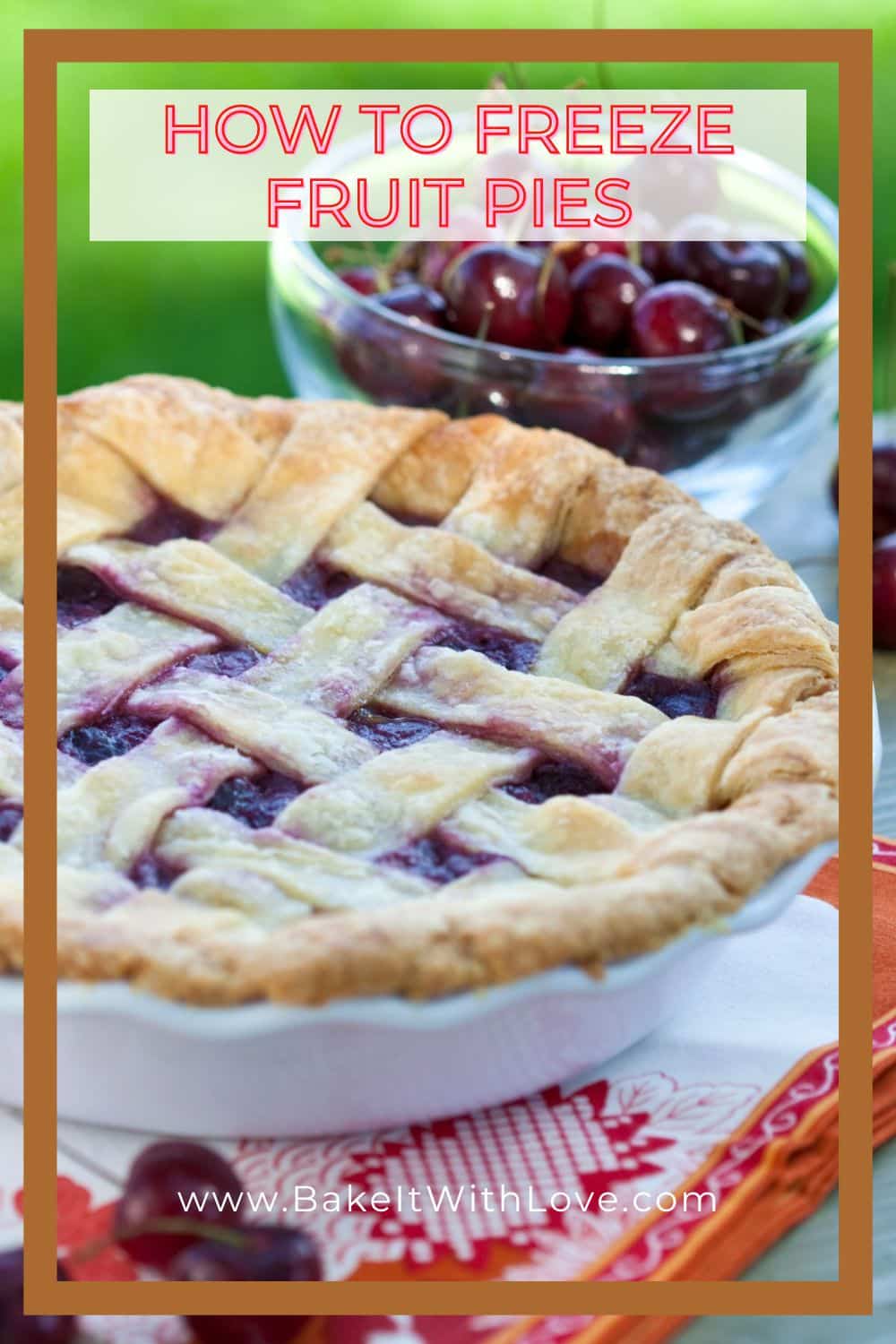 Pin image with text showing cherry fruit pie.