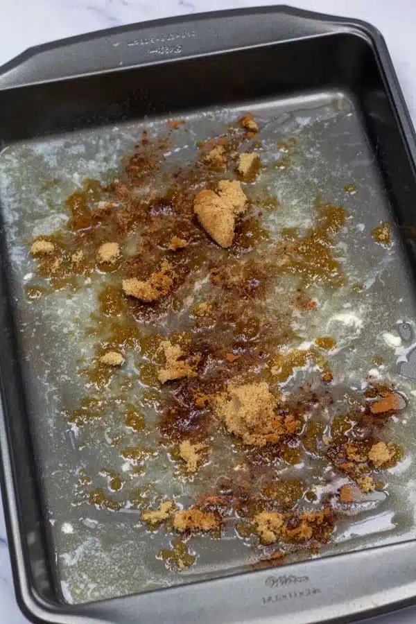 Process image 1 showing brown sugar in baking dish.