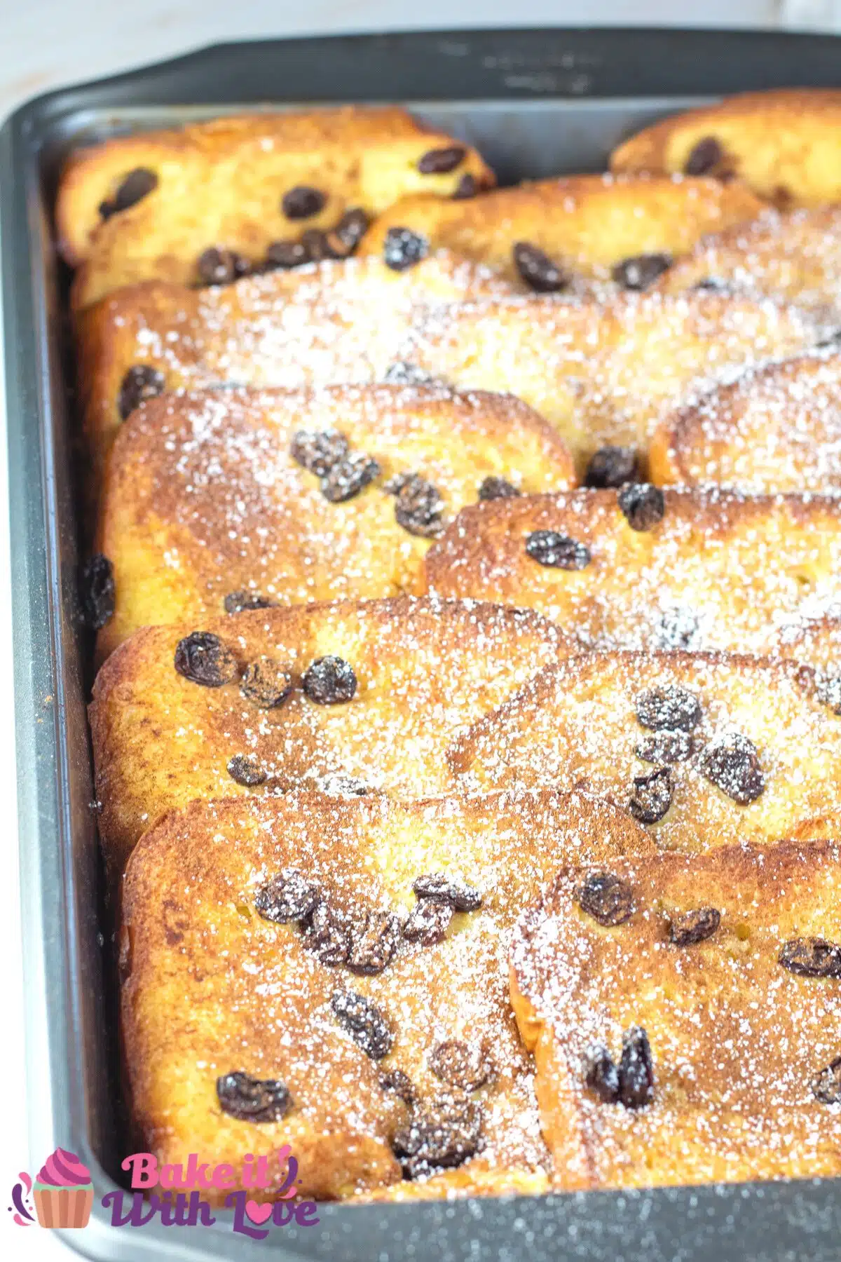 Tall image of overnight french toast bake.