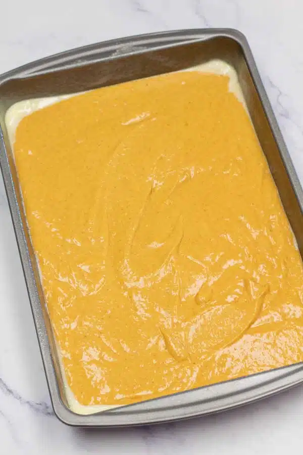 Process image 3 showing cake mix batter in 8x13 baking dish.